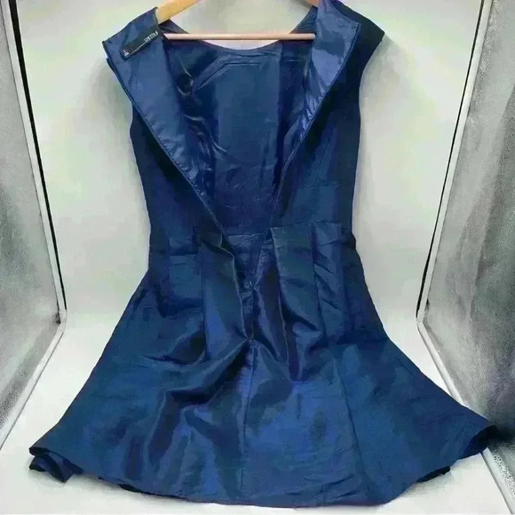 Chetta B Women’s 6 Dress Blue Taffeta Flare Bottom Sheath Fully Lined - Picture 6 of 12